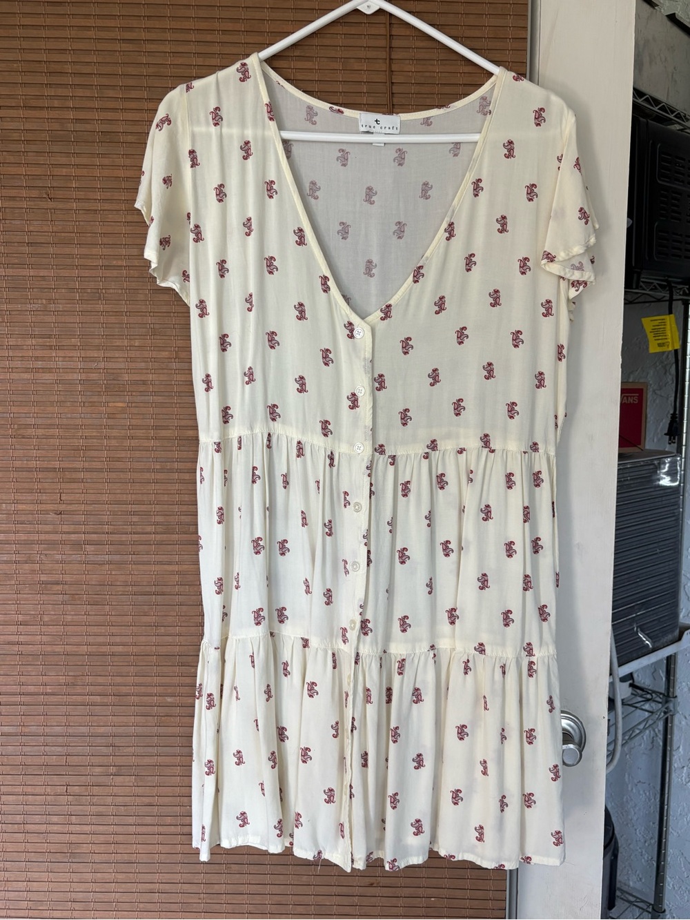 True Craft Cream Mini Dress with Red Floral Print